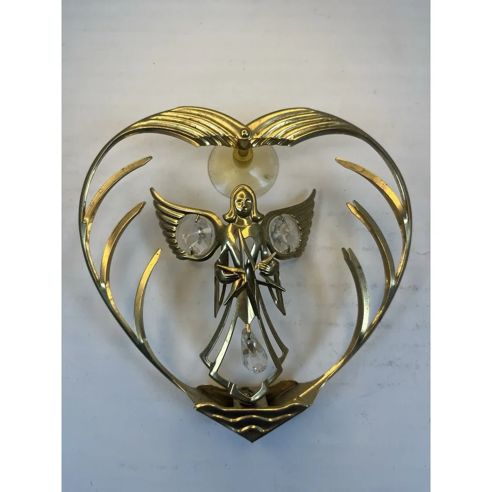 Vintage Gold Plated Angel Heart Holding a Star Suncatcher 1996 Mascot‎ Suction